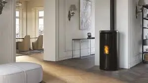 Couple près d'un poêle à bois